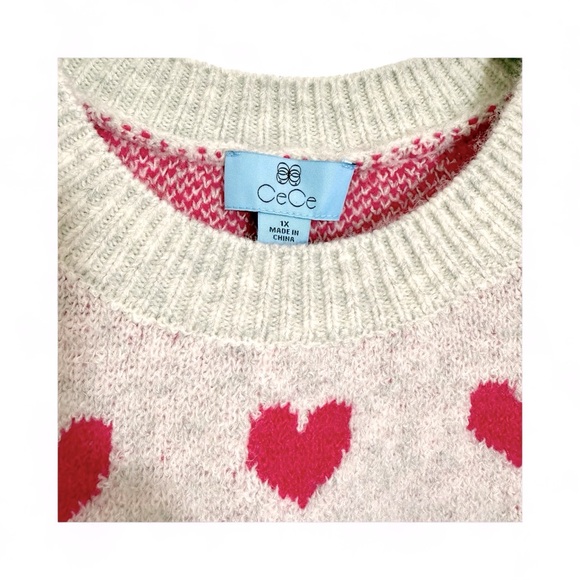 NWT CECE Plus Gray Pink Heart Cozy Sweater - Size 1X - Picture 7 of 9